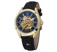 FORSINING Men's Exposed Mechanical Vintage Skeleton Clock Male Antique Steampunk Automatic Leather Watches