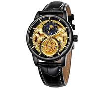 FORSINING Men's Fashion Automatic Skeleton Moon Phase Wrist Watch Steampunk Genuine Leather Vintage Watch