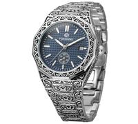 FORSINING Men's Fashion Vintage Watch Automatic Watch for Men Waterproof Date Minimalist Mechanical Wrist Watch with Stainless Steel Bracelet, 4 Silver and Blue, Retro