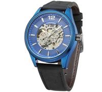 FORSINING Men's Hand-Wind Mechanical Minimalist Simple Analog Dial Fashion Leather Strap Wrist Watch, 5-Blue, Classic
