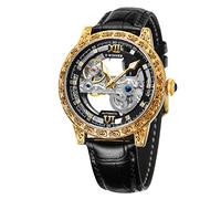 FORSINING Men's Luxury Skeleton Tourbillon Mechanical Automatic Watch, Transparent Dial, Roman Numeral, 30M Water Resistant, Black Stainless Steel Bracelet, AH526