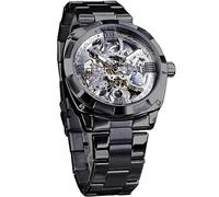 FORSINING Men's Luxury Skeleton Watch, Carving Hollow 41mm Big Dial with Square Bezel Wristwatch, Self-wind Automatic Mechanical Men Watches, Black Silver, Classic