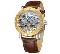 FORSINING Men's Mechanical Automatic Watches Tourbillon Skeleton Watch Fashion Moon Phase Wrist Watch with Genuine Leather Strap