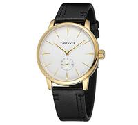 Forsining Men's Mechanical Hand-Wind Analog Sport Style Wristwatch with Leather Strap, White Gold Black, fashion