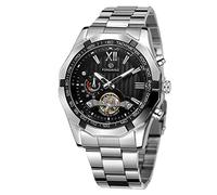 FORSINING Mens Mechanical Watch Stainless Steel Tachometer Luxury Self-Winding Roman Numeral Dial Black Silver Mechanical Watch