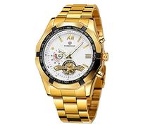 FORSINING Men's Mechanical Watch Stainless Steel Tachymeter Luxury Self Winding Roman Numeral Dial Wrist Watch, Gold and White, Mechanical