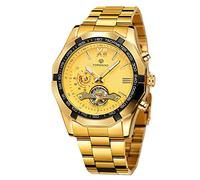 FORSINING Men's Mechanical Watch Stainless Steel Tachymeter Luxury Self Winding Roman Numeral Dial Wrist Watch, Gold, Mechanical