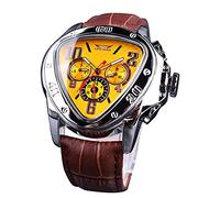 FORSINING Men's Mechanical Watch, Triangle Racing Dial, Waterproof Golden Skeleton Dial Automatic Movement Leather Design Mechanical Watch, Black Golden2