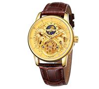 FORSINING Mens Mechanical Waterproof Moon Phase Watch Self Winding Wrist Watch with Genuine Leather Strap