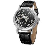 FORSINING Men's Modern Design Hand Wind Movement Export Vintage Skeleton Dial Leather Strap Dress Watch