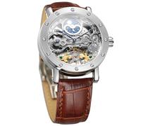 FORSINING Men's Moon Phase Luxury Self Winding Skeleton Tourbillon Wrist Watch with Genuine Leather Strap