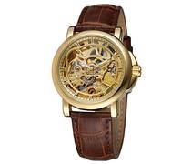 FORSINING Men's New Design Automatic Skeleton Transparent Crystal Best Watch with Genuine Leather Band