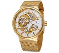 FORSINING Men's Popular Mechanical Hand-Wind Ultra Thin Stainless Steel Bracelet Mesh Skeleton Wrist Watch