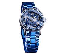 FORSINING Men's Retro Steampunk Skeleton Automatic Blue Diamond Mechanical Waterproof Watch, r.blue, bracelet
