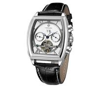 FORSINING Men's Self-Winding Stylish Analogue Dial Tonneau Shape Wristwatch with Leather Strap