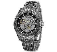 FORSINING Men's Skeleton Engraving Watch Automatic Watch for Men Waterproof Self Winding Wrist Watch, 05-Silver Band Black Silver Face, Mechanical