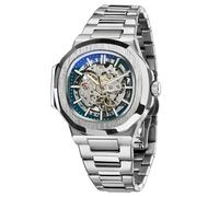 FORSINING Men's Skeleton Mechanical Watch with Oval Dial Stainless Steel Transparent