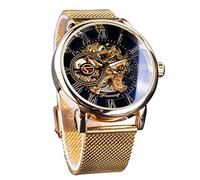 FORSINING Men's Skeleton Watch Steampunk Watch Black Mechanical Watch for Men Minimalist Retro Design Mechanical Skeleton Wrist Watch Transparent, Golden, Mechanical,Skeleton Watch