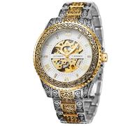 FORSINING Men's Skeleton Watch Vintage Mechanical Automatic Watch Self Wind Stainless Steel Waterproof Luminous Watch