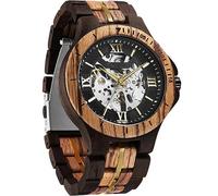 FORSINING Men's Solid Wood Mechanical Skeleton Watch, Vintage Wooden Band with Hollow Dial Wristwatch, Automatic Self-Wind Men Watches, Black Black, Casual