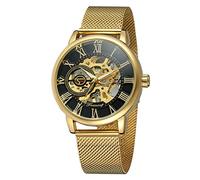 FORSINING Men's Stylish Mechanical Hand-Wind Movement Skeleton Watch with Stainless Steel Bracelet
