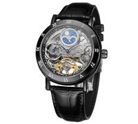 FORSINING Men's Vintage Moon Sun Phase Mechanical Steampunk Wrist Watch with Genuine Leather Strap