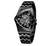 FORSINING Men's Watch 30M Waterproof Skeleton Hollow Automatic Retro Triangle Wrist Watch, Black, Retro