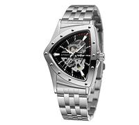 FORSINING Men's Watch 30M Waterproof Skeleton Hollow Automatic Retro Triangle Wrist Watch, Upgrade Silver Black