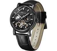 FORSINING Men's Watch Luminous Starry Sky with Moon Phase Tourbillon, Mechanical Automatic Self-Wind Fashion Watches, Stainless Steel Case Leather Belt Wristwatch, Black Black, Modern