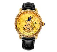 FORSINING Men's Watches Luxury Skeleton Moon Phase Automatic Self-Winding Watches with Genuine Leather Strap (Gold and Black)