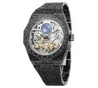 FORSINING Men's Waterproof Automatic Mechanical Moon Phase Skeleton Self Winding Wrist Watch