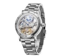 FORSINING Men's Waterproof Clock Mechanical Watch for Men Stainless Steel Roman Numeral Sun Phase Wrist Watch