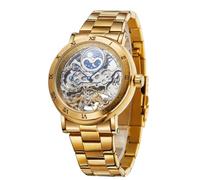 FORSINING Men's Waterproof Retro Mechanical Roman Numeral Sun Phase Wrist Watch with Stainless Steel Bracelet