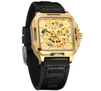 FORSINING Men's Waterproof Skeleton Stylish Watch Automatic Steampunk Self Winding Silicone Strap Luminous Square Wrist Watch (3-Blue)