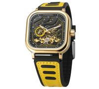 FORSINING Men's Wrist Watch Luxury Skeleton Waterproof Square Watch with Silicone Rubber Strap
