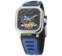 FORSINING Men's Wrist Watch Luxury Skeleton Waterproof Square Watch with Silicone Rubber Strap Blue Colour