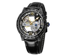 FORSINING New Men's Watches Unique Automatic Luxury Retro Leather Strap Luminous Self Wind Wrist Watch, Transparent, Mechanical
