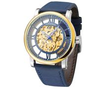 FORSINING Original Men's Self Winding Skeleton Luminous Pointer Mechanical Clock Genuine Leather Strap Transparent Automatic Watch