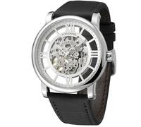 FORSINING Original Men's Self Winding Skeleton Luminous Pointer Mechanical Clock Solf Leather Strap Transparent Automatic Watch, 1-Silver and Black, Classic