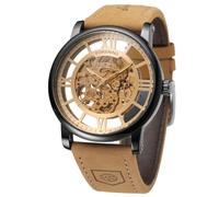 FORSINING Original Men's Self Winding Skeleton Luminous Pointer Mechanical Clock Solf Leather Strap Transparent Automatic Watch, 2-Gold and Black, Classic