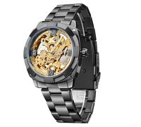 FORSINING Retro Men's Waterproof Automatic Mechanical Wirstwatches, Black Golden Skeleton Watch, Unique Gift for Men, black, Bracelet