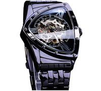 FORSINING Triangle Skeleton Men's Automatic Mechanical Watch Luxury Gold Black Stainless Steel Watches Waterproof Luminous Sports Wristwatch, Round, Black, Mechanical Skeleton Clock