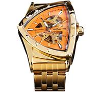 FORSINING Triangle Skeleton Men's Automatic Mechanical Watch Luxury Gold Black Stainless Steel Watches Waterproof Luminous Sports Wristwatch, Gold, gold, Modern