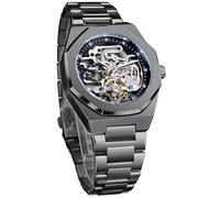 FORSINING Vintage Watch for Men Engraved Automatic Self-Wind Mechanical Big Dial Luminous Moon Phase Golden Hollow Tattoo Pattern Wrist Watches, Mechanical, Black