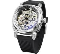 FORSINING Watches for Man, Square Retro Mechanical Watch Self-Wind Carved, Skeleton Automatic Watches Vintage Leather Strap Wristwatch, Black_new