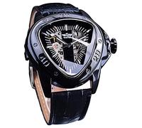 FORSINING Winner Men's Fashion Mechanical Watch with Triangular Dial and Gold Skeleton Dial Automatic Movement Leather Design, Black 1