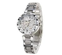 FORSINING Women Lady Automatic Brand Letter Craft Clock Reloj Diamond Mechanical Skeleton Watch (Silver)