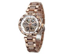 FORSINING Women's Stylish Analogue Dial Automatic Skeleton Watch with Stainless Steel Bracelet (Rose and White)