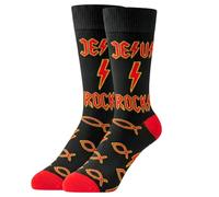forsocksake 1 Pair Jesus Rocks Crew Socks: Cotton Blend, Size 6-11 - Christian Rock Music Gift for Him