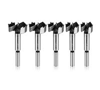 Forstner Bit Set, 5-Piece Forstner Bits Wood Drilling Smooth Flat-Bottomed Pocket Holes in Hard Soft Wood, 3/8" Shank Fit Drills and Drill Presses, Size 1”, 1-7/64”, 1-1/4”, 1-3/8”, 1-1/2"